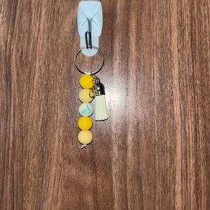Short Silicone Keychain, Elastic Lanyard with Clay Beaded Bracelet